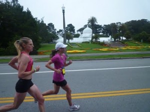 Emily and Emily run stride for stride most of the race.